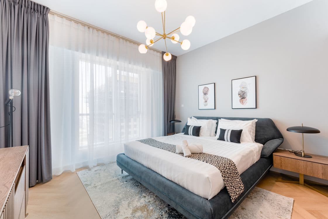 Spacious modern bedroom with minimalist decor